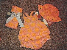 3U NWT ANGEL DEAR LEMONS Muslin Sunsuit  Sun Hat  SWADDLE Crib Blanket Set