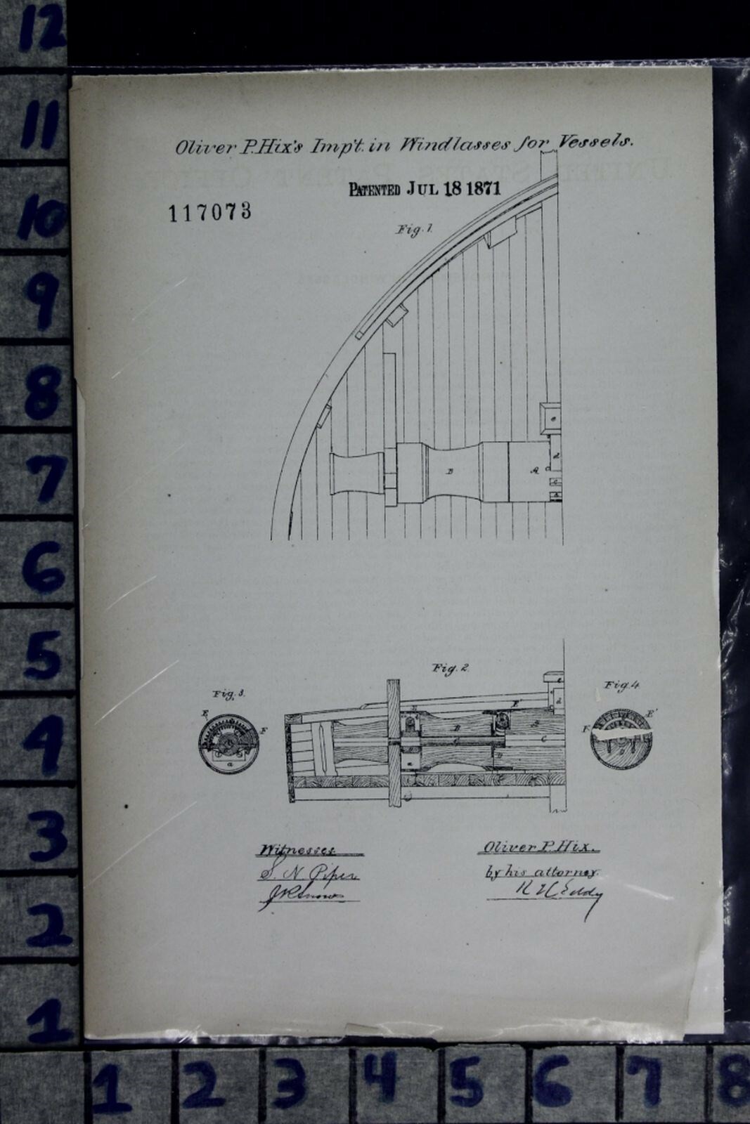 1871 HIX ROCKLAND MAINE WINDLASS NAUTICAL SHIP VESSEL PATENT LITHO