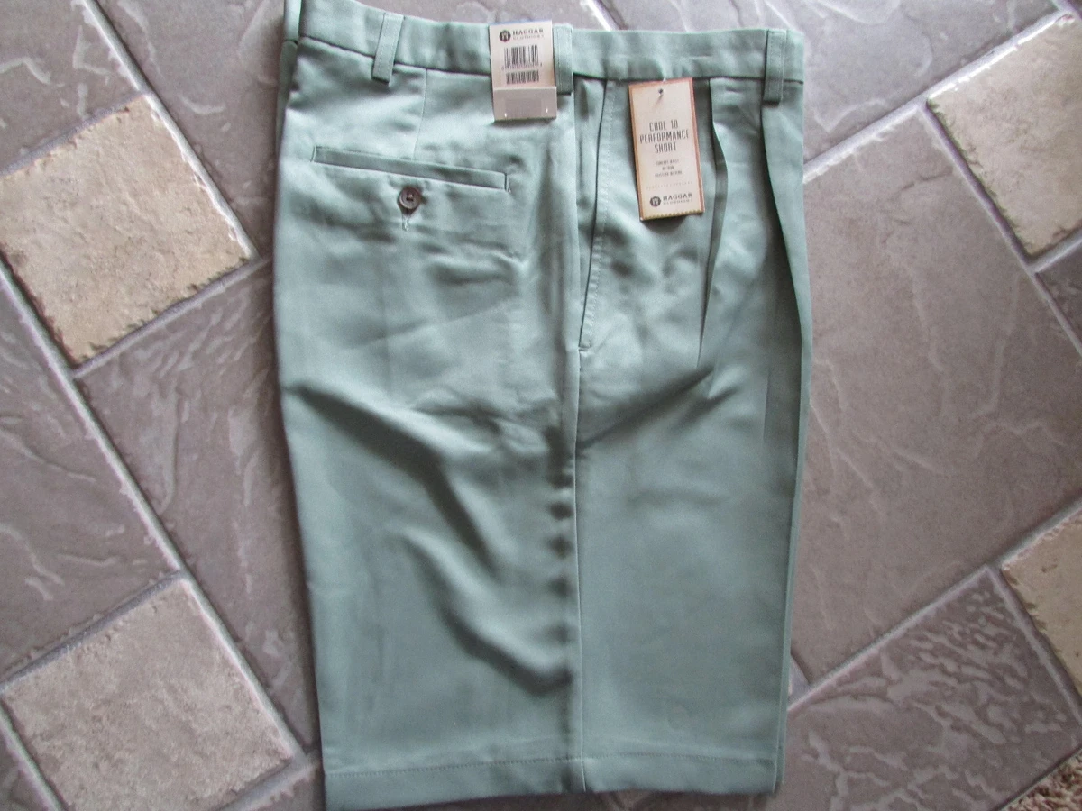 NEW HAGGAR COOL 18 GREEN PLEATED SHORTS MENS 32 SAGE ADJUSTABLE