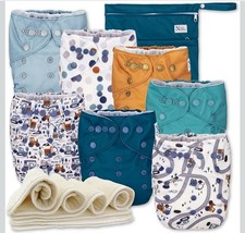 NEW Nora  s Nursery Might Trucks 7 pack Cloth Diapers w/ 7 Inserts  1 Wet Bag