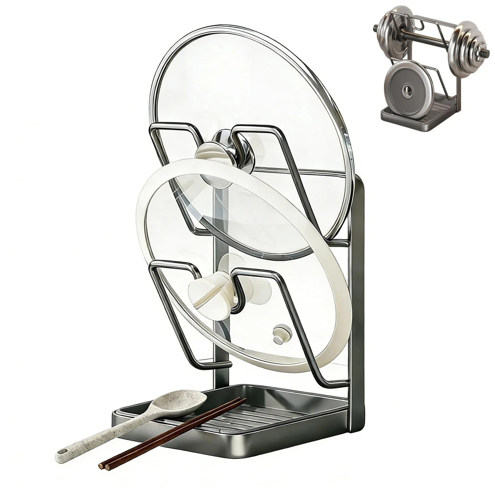 Pot Lid Organizer Rack, Stainless Steel Kitchen Pot Lid Holder & Storage Rack...