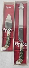 Spode Christmas Tree Cake Knife Cheese Spread Set of Two