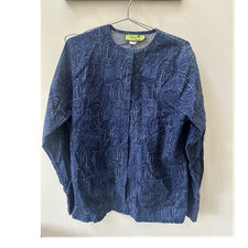 TLC Scrubs Unisex Patterned Medical Scrub Top XS Blue Long Sleeve
