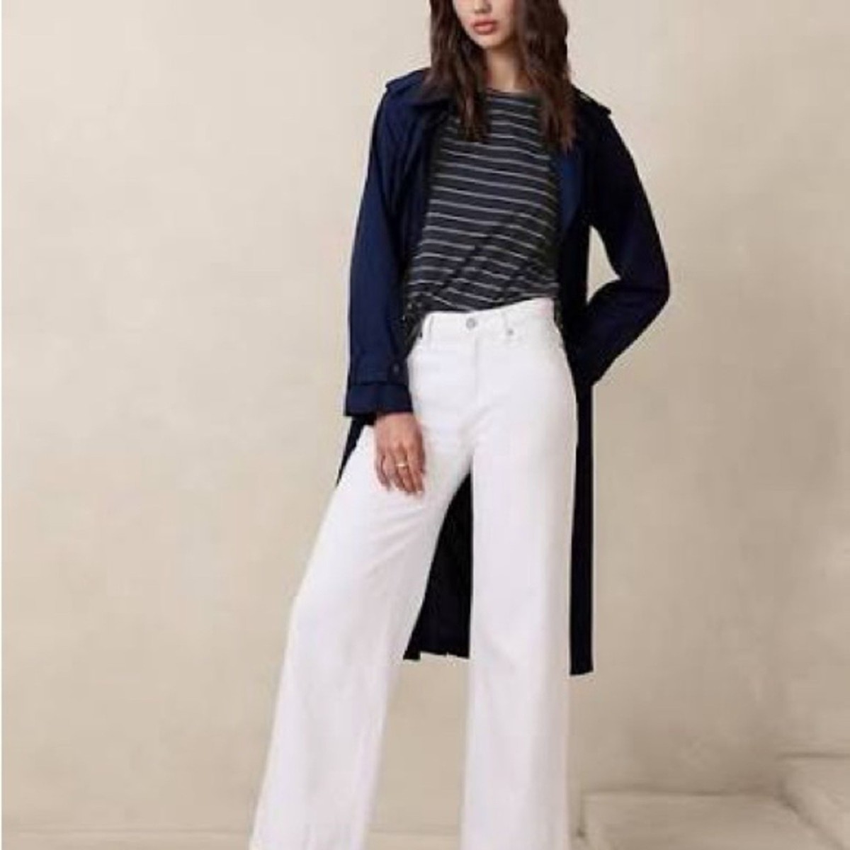 Banana Republic Factory Navy White Striped Dolman Sleeve T Shirt Coastal Medium