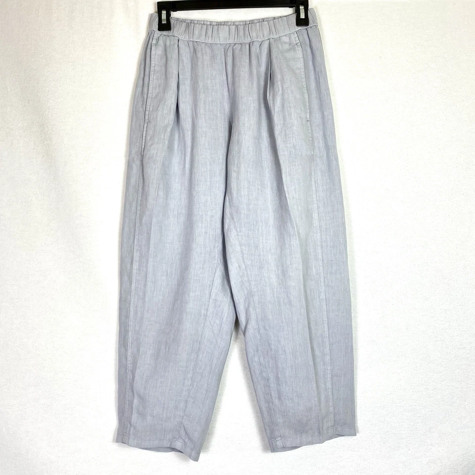 Eileen Fisher 100% 有机亚麻裤子 尺寸 S PP 26x24 灯笼 灰色 极简主义 二手状况完好 — 第 4/4 张图片