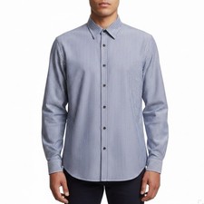 Michael Kors Mens Blue Striped Long Sleeve Button-Up Shirt Size L