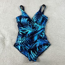 Miraclesuit Blue Womens Size M Padded Floral Tropical Beach One Piece Swimsuit