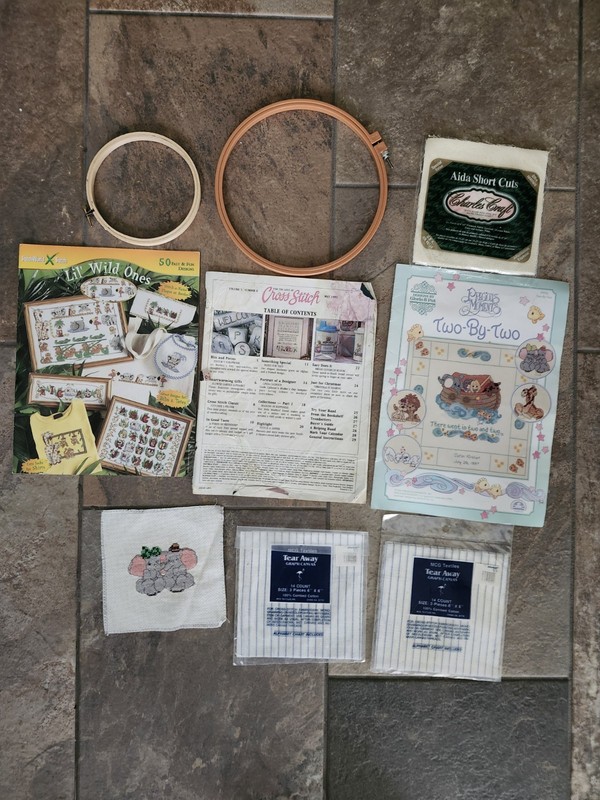 Lot-Love Of Cross Stitch,Lil Wild Ones,5 aida,2 hoops,Alphabet,precious moments