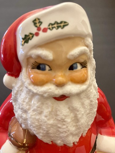 Vintage Keramik 10" Weihnachtsmann mit Fußball Weihnachten Übertopf Zuckerstangenhalter - Bild 11 von 15