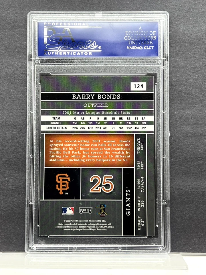 2002 Playoff Absolute Memorabilia Memorabilia Barry Bonds #124 Giants PSA 9 - Image 2 of 2