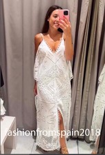 ZARA NEW WOMAN FW25 LONG EMBROIDERED DRESS ZW STRAPPY WHITE XS-L 6895/241/250