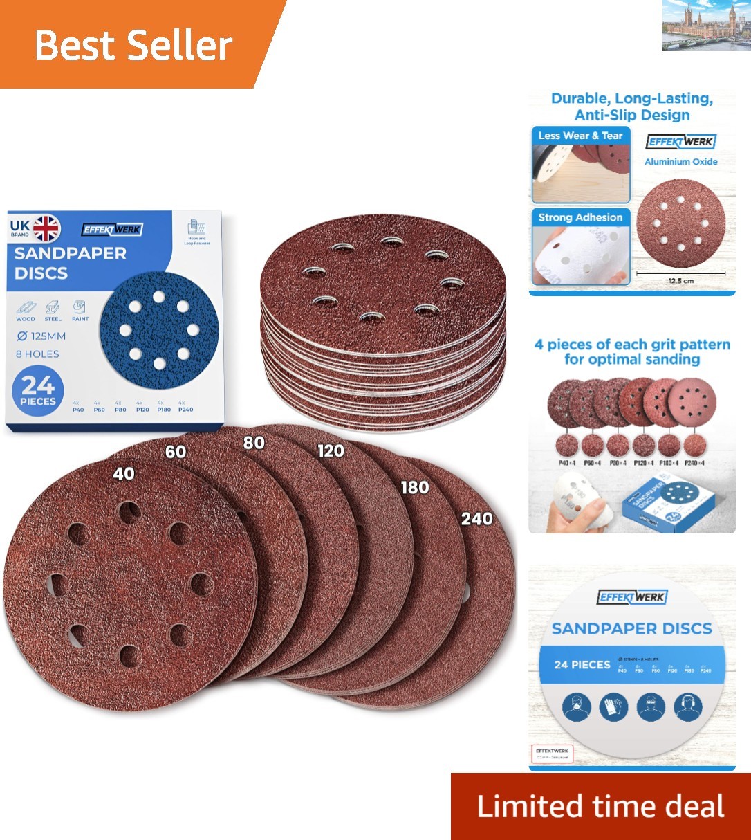 Efficient 24 Sanding Discs with Hook & Loop Closure - Perfect for DIY Projects
