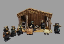 4 Inch Resin Nativity Bear Set-9 pcs W/Manger  by Kurt Adler