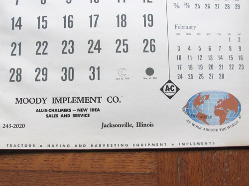 1963 A-C ALLIS CHALMERS CALENDAR DEALER MOODY TRACTOR IMPLEMENT JACKSONVILLE IL