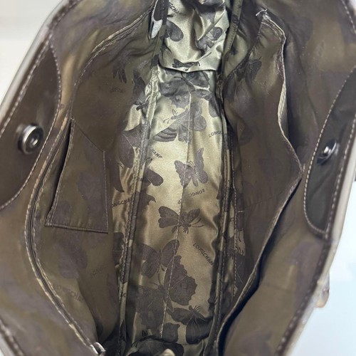 LONGCHAMP Le Rozo Tote Bag Enamel Leather Khaki Brown Rare Handbag Limited - Picture 11 of 12