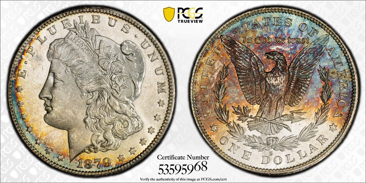 PCGS Certified MS 65 Graded 1879 Year Morgan US Dollars (1878-1921