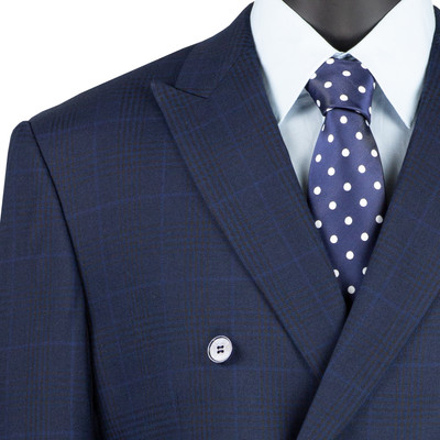 BIG & TALL Men's Navy Blue Glen Plaid Double-Breasted 6-Button
