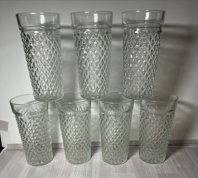7 Vtg  Anchor Hocking Diamond Quilted Pattern Milk Glasses 5 3/4''