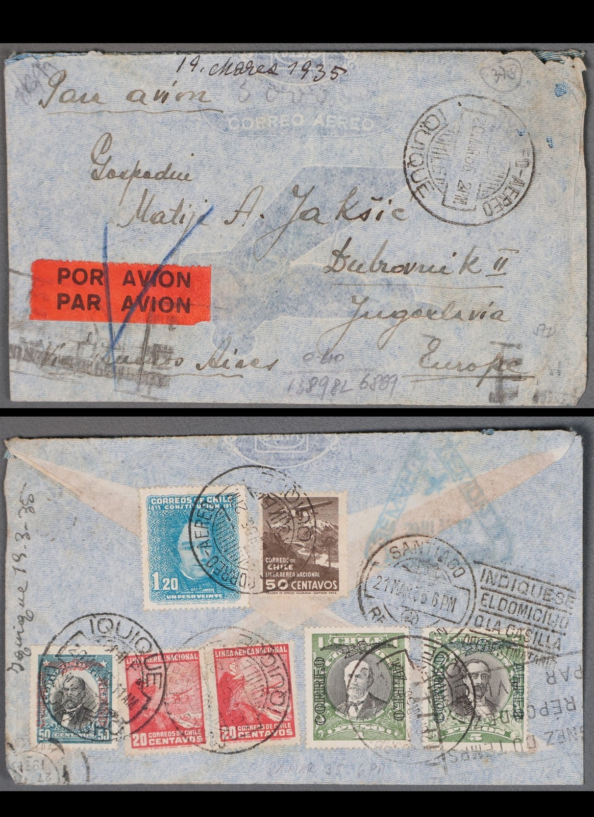 Mayfairstamps Chile 1935 Iroquique to Yugoslavia Airmail Cover cca_55071