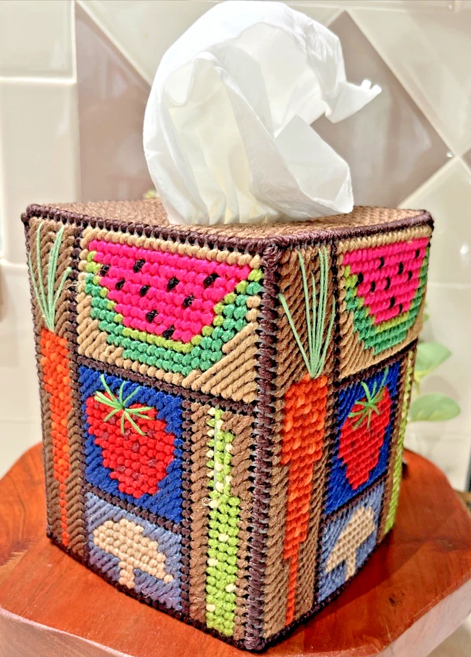 纸巾盒盖手工纱线帆布水果和蔬菜草莓西瓜可爱 — 第 2/4 张图片