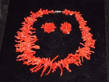 Vintage Spiny Red Coral Necklace & Clip On Earring Set Natural Undyed