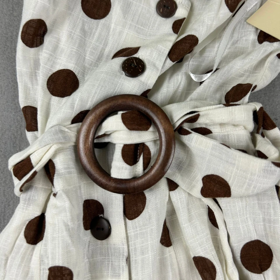 Mono Monteau Mujer XS Marrón Lunares Lino Cinturón Sin Mangas Botones Nuevo con Etiquetas Foto 3 de 4