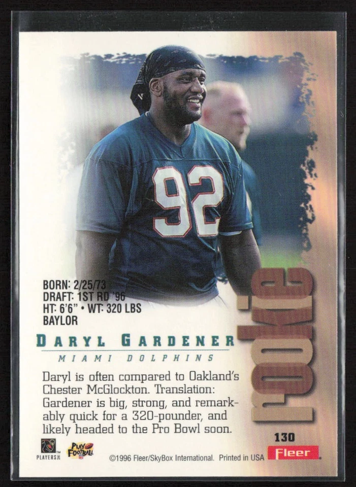 1996 Fleer Metal Daryl Gardener #130 Rookie Miami Dolphins - Image 2 of 2