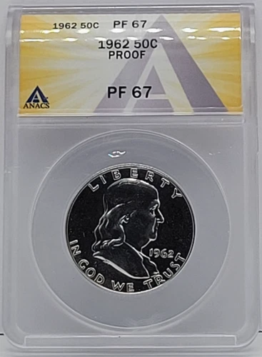1962 Franklin Half Dollar Proof 50c - Graded ANACS PF 67