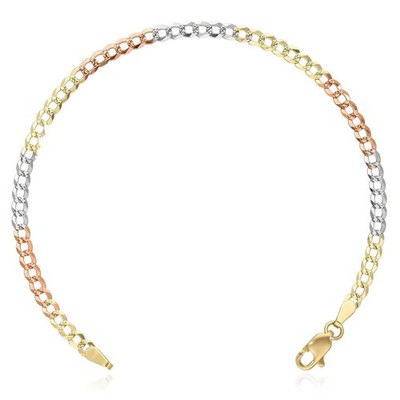 Panzerarmband 10 Karat Gelb Weiß Rotgold 3,2 mm dreifarbig Diamantschliff (massives Glied