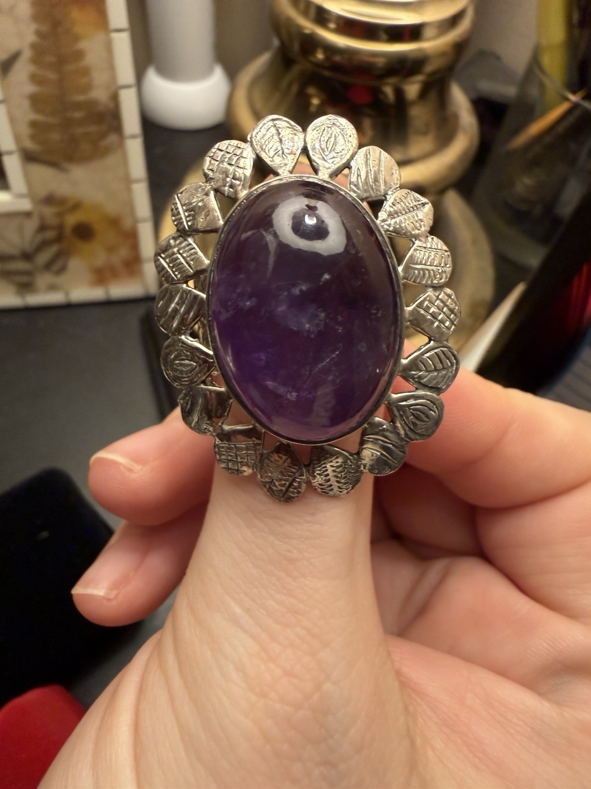 Amethyst Statement Ring Floral Design Sterling Si… - image 1