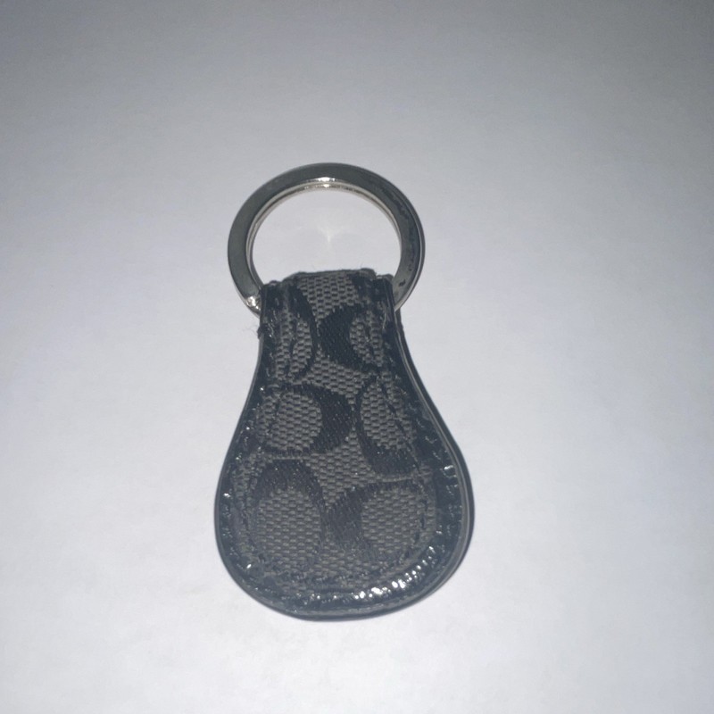 Coach Signature Logo Keyring Women’s Metal Leather Canvas Gray Black Silver