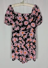 Lily Rose Romper XL Junior's Black Floral Cross Back Short Sleeve Mod Print