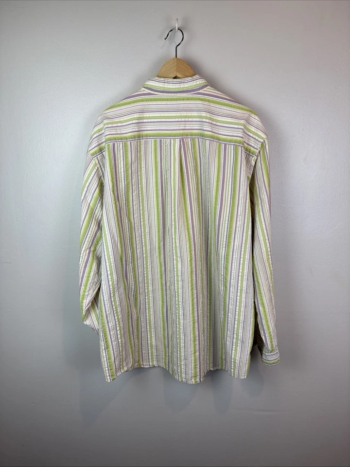 LL Bean Mens Seersucker Shirt Long Sleeve Button Multicolor Vintage Size XL - Image 4 of 4
