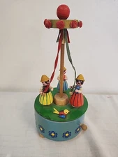 Vintage Steinbach Wooden  Music Box Maypole Dancers Spinning  Germany  REPAIR