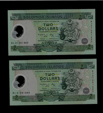 SOLOMON ISLANDS(2)CONSECUTIVE BANK NOTES 2 DOLLARS 2001  P 23 CRISP UNC POLYMER