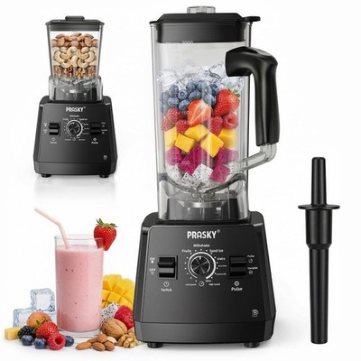 PRASKY 2-in-1 Professional Countertop Blender, 1000W Motor, 96oz BPA-Free Jar, 7