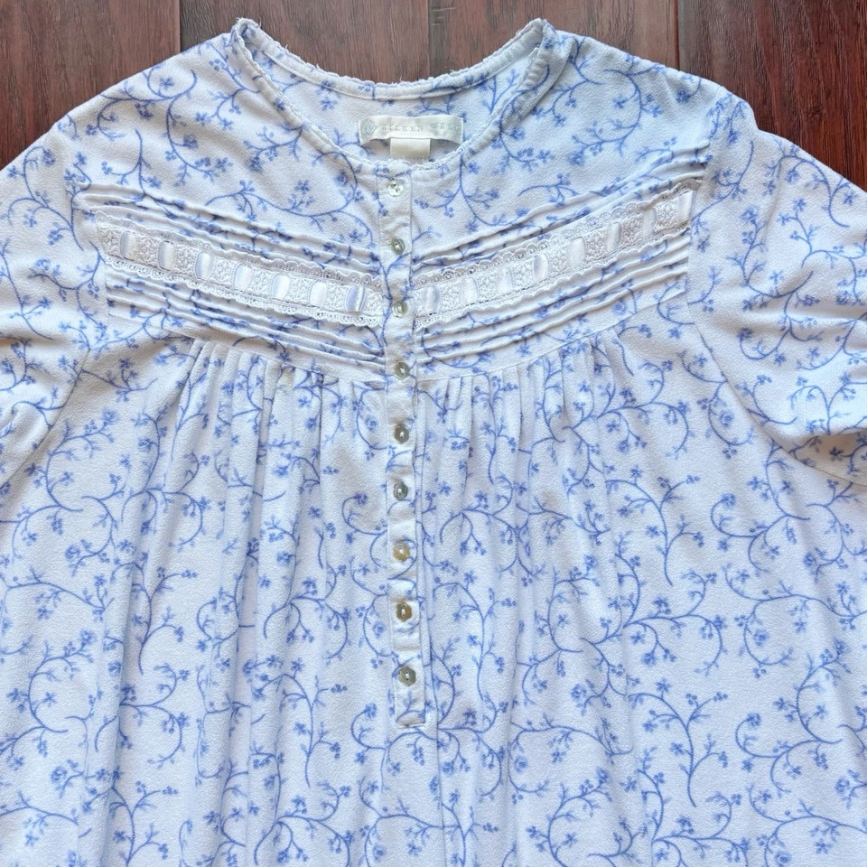 Eileen West 蓝色花卉抓绒睡衣 XL 舒适保暖柔软长袖睡衣 — 第 3/4 张图片