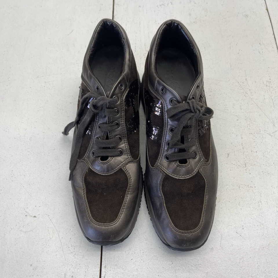 Hogan Interactive 棕色麂皮绒亮片厚底运动鞋女式 40 码 US 10 — 第 2/4 张图片