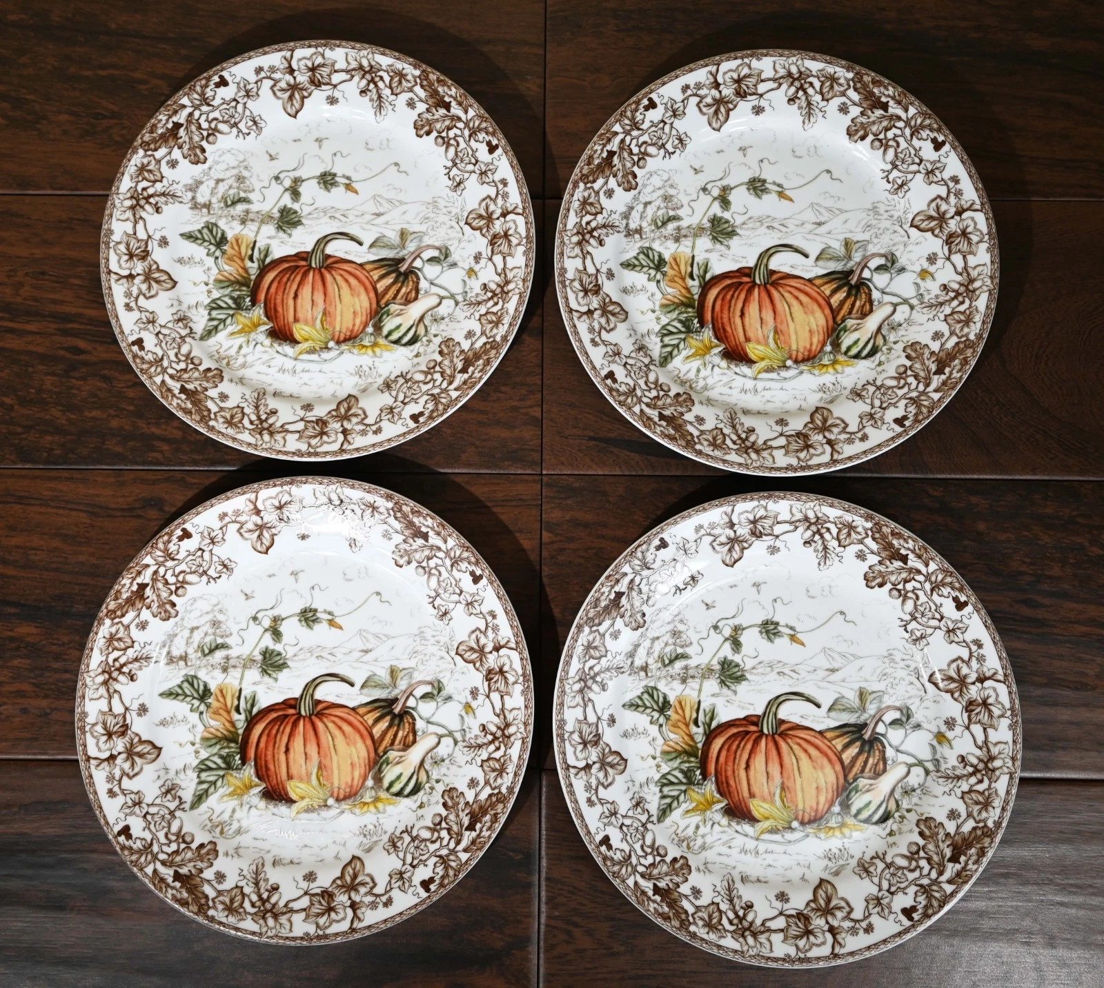 Williams Sonoma Plymouth Pumpkin Dinner Plates Set of 4 Thanksgiving New
