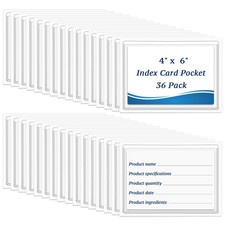 36Pcs 4" x 6" Self Adhesive Index Card Pockets Label Holders with Top Open