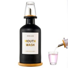 Glass Mouthwash Dispenser for Bathroom, 11.8oz 11.8 Ounces, Black 1 Pack