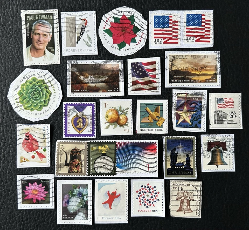 Lot de 25 timbres des USA années diverses - encore sur fragment - K99 - Photo 1/1