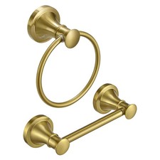 Holder and Hand Towel Ring Brushed Gold Wall Mount Bathroom Hardware 2 PCS Se...