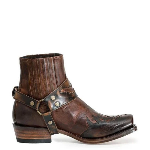 Retro Para hombres Botas de Motocicleta Punta Cuadrada Vaquero Botas Cortas Caballo Equipo Botas Reino Unido - Imagen 8 de 28