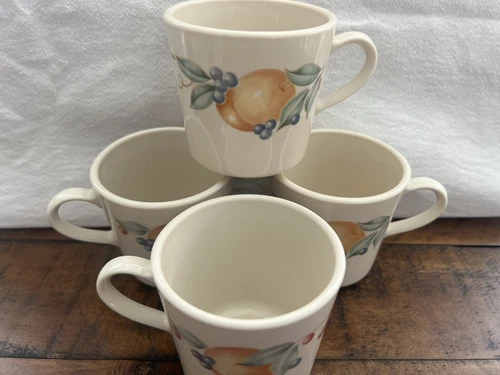 Corning ABUNDANCE Pattern 10oz Coffee Cups x4 USA Made Corelle Ware VTG
