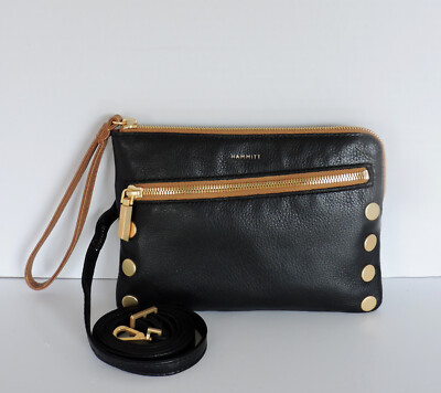 Hammitt Nash Small North End Black Pebbled Leather Stud Crossbody Wristlet NWT
