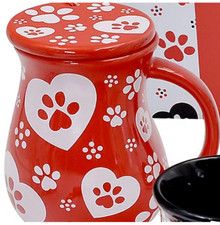 Temp-tations 16oz Mug, Ornament Lid-it/Trivet Pawfetti,Red  White K85981