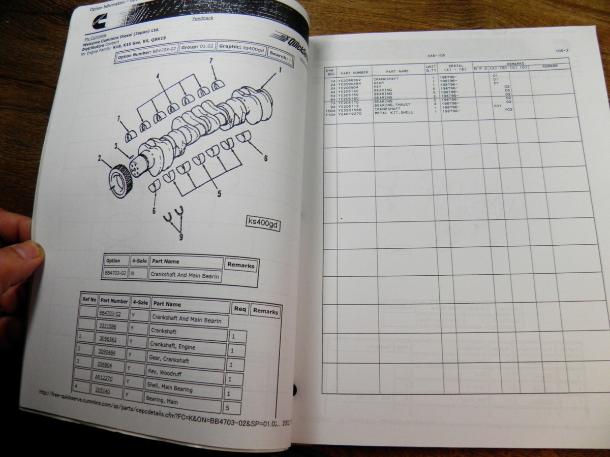 バイイー KAWASAKI 115ZV QSK19 CUMMINS ENGINE PARTS MANUAL FEB 2003 | eBay