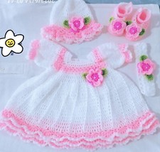 Crochet Baby Girl Dress Set Handmad 0-3 Month Full Set