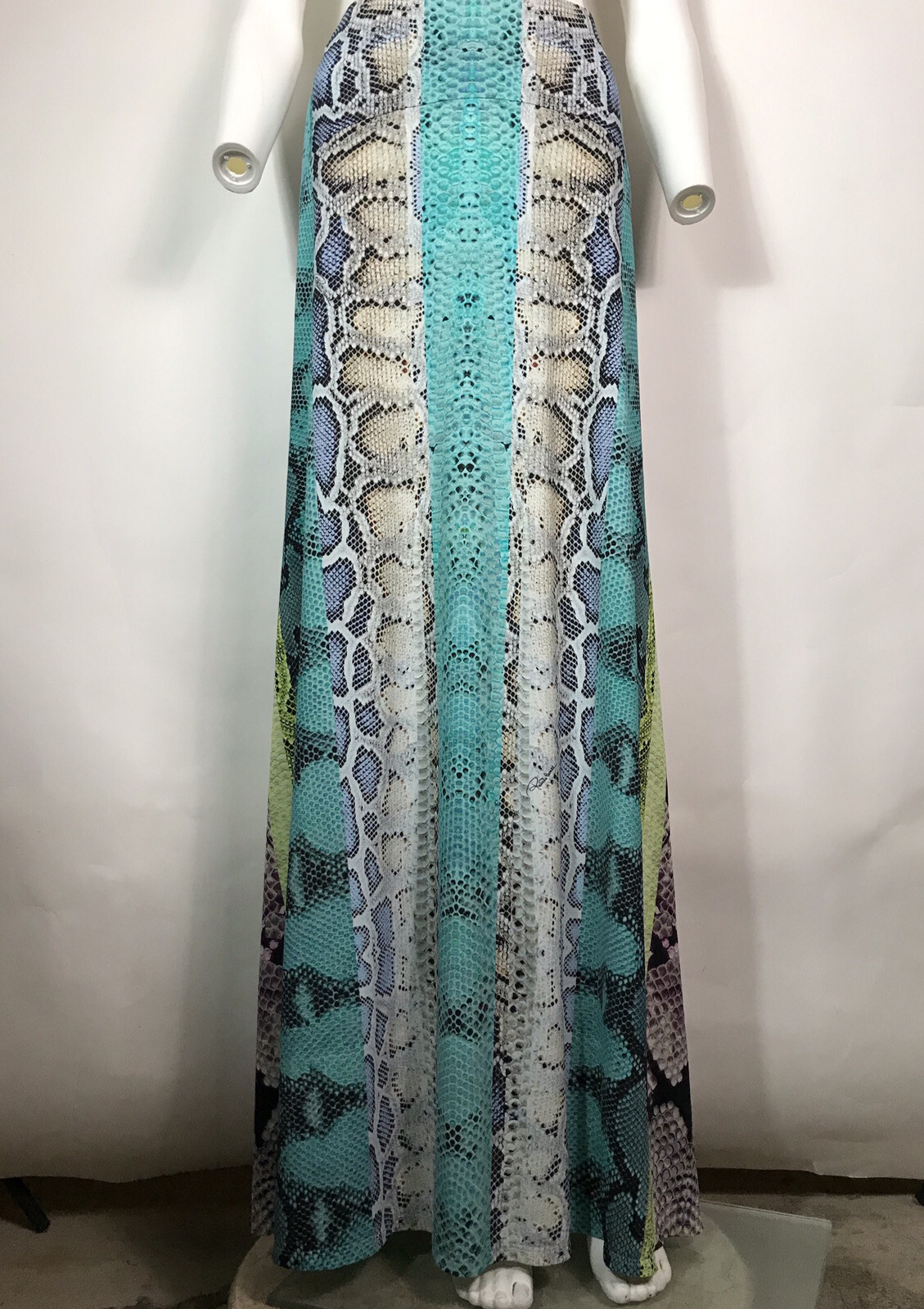 Rare Vtg Roberto Cavalli Blue Snake Print Maxi Sk… - image 3